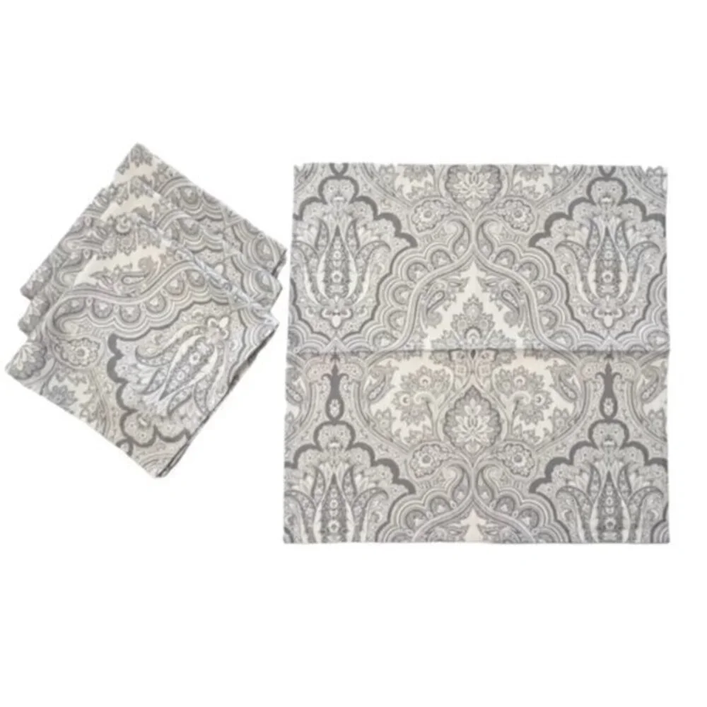 Inspired Treasures Cotton Napkins Grey White Paisley Floral BOHO Cottagecore 19